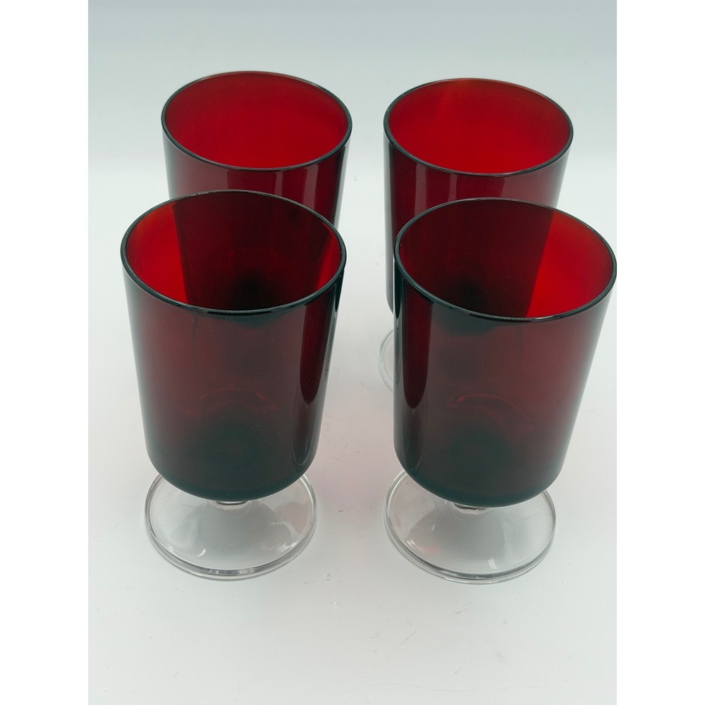 Vintage Luminarc Cavalier Ruby Red‎ Wine Goblets / Water Glasses Set of 4 France